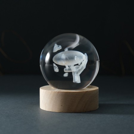 Souvenir Glass backlight "Ball. Airship" D = 6 cm stand wood, usb-4