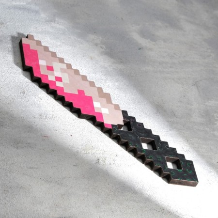 Wooden souvenir "knife", 20 cm, pixel, with a pink blade-1