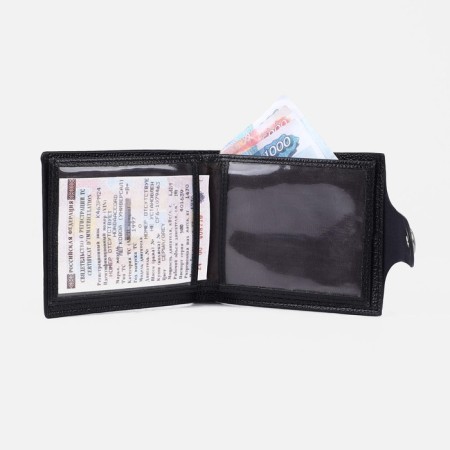 Male purse on a magnet, department for bills, for coins, for cards, black color-4