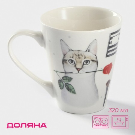 Porcelain share mug "Kotik", 320 ml, white color