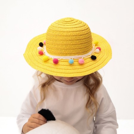 Hat with bombs for Minaku girl, yellow color, size 50-1