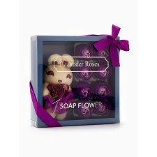 A set of soap roses in a box is 8 pieces, purple-white with a bunny
