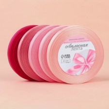 A set of satin ribbons, 5 pcs, size 1 tape: 10 mm × 23 ± 1 m, color pink spectrum
