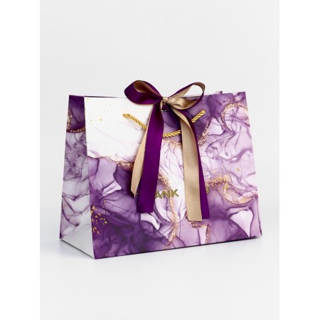 Gift laminated "marble" gift, purple with a bow, 25 x 20 x 12 cm-1