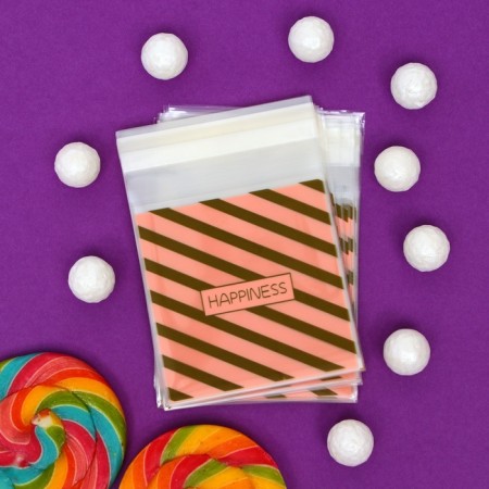 BOPP package with sticky tape, "stripes", 7*7+3cm