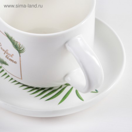 Ceramic tea set with a spoon "Botany", 2 items: a cup 200 ml, saucer, color mix-6