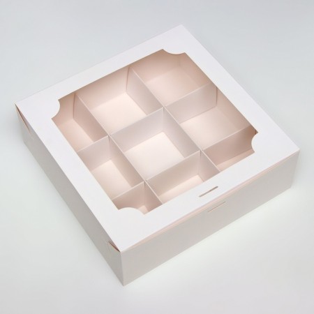 Box for 9 cakes, white, 24 x 24 x 8-1