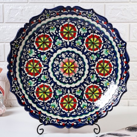 Largan Rishtan ceramics "Flowers", 41 cm, corrugated, blue-1