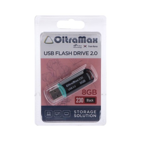 OLTRAMAX 230, 8 GB, USB2.0 flash drive, th he is up to 15 MB/s, PBU up to 8 Mb/s, black