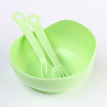 A set of children's dishes, 3 objects: a bowl 250 ml, a spoon, fork, from 5 months., Mix colors-1