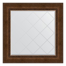 Mirror with engraving in the baguette frame, aged bronze with an ornament of 120 mm, 92x92 cm