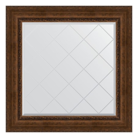 Mirror with engraving in the baguette frame, aged bronze with an ornament of 120 mm, 92x92 cm