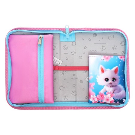 Penal 1 section 140 x 210 x 40 mm, folding pocket and cosmetic bag, fabric, calligrata topontent "Cat Sakura"-3