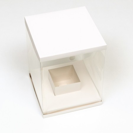 Box for flowers with a vase and PVC windows, folding, 23 x 30 x 23 cm, white-1