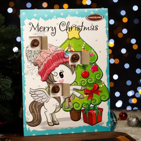 Advent calendar with mini tiles made of milk chocolate Magic Cute Unicor Mix, 50 g-1