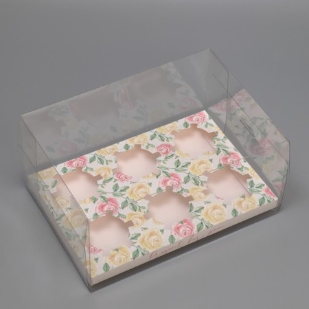 Capcake box, confectionery packaging, 6 rose cells, 16 x 23 x 11.5 cm-1
