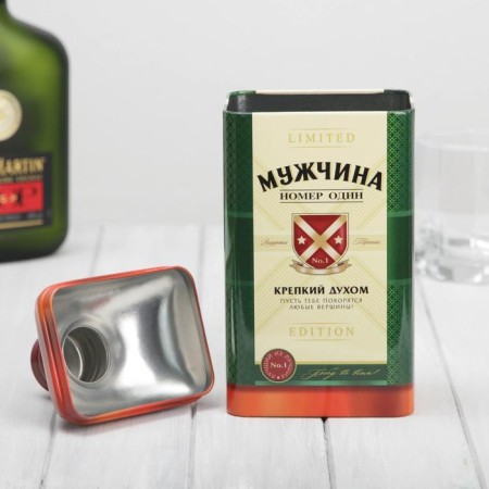 Box tin in the shape of a bottle for strong alcohol "man"-1