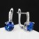 Earrings with bloom rhinestones, mini circles, blue color in silver
