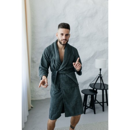 Tainted male bathrobe, size 46, dark green color-6