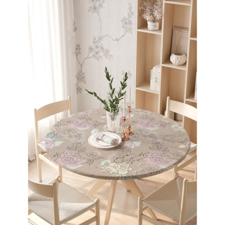 Tables on the table “Flower congratulations”, round, oxford, elastic band, size 140x140 cm, diameter 105-120 cm-2