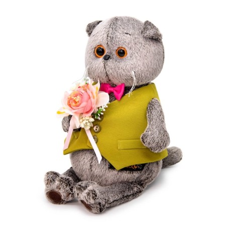 Soft toy "Basik in the vest and with a bouquet", 30 cm-1