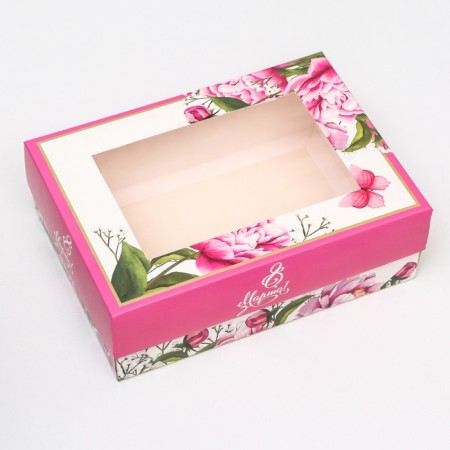 The box is folding, with the window "Spring peonies" 21 x 15 x 7 cm-2