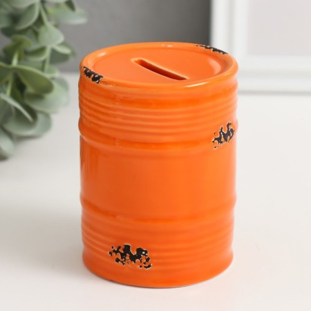 Piggy bank ceramics "Orange barrel" 6.5x6.5x9 cm-2