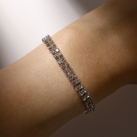 Bracelet with rhinestones "shine" 2 rows, white color in silver, 18 cm-2