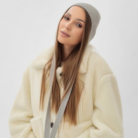 Women's cap with a rabbit hair, p. 56 cm gray-1