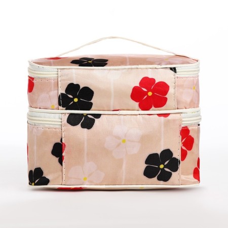 Cosmetic bag, 2 parts on zippers, beige color-1
