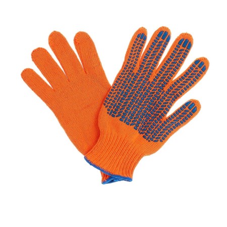 Garden gloves, x/b, knitting grade 7, 5 threads, 3-layer, size 10, with PVC points, orange-2