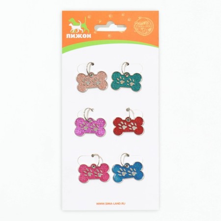 Tarry for engraving "Bone with paws", 3 x 1.5 cm, packing 6 pcs, mix of flowers-6