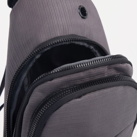 Male sling bag from textiles, headphone opening, gray color-4