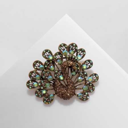 Brooch "Bird" Peacock, the color of green-gold in black gold-2