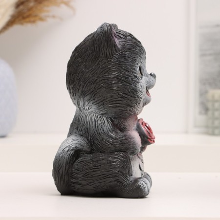 Piggy bank "Cat with flower" black, 18 cm-3
