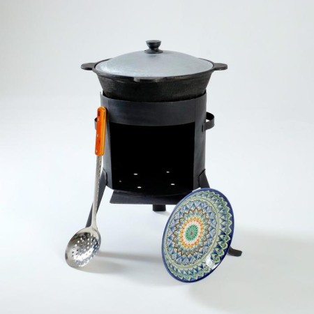 Set for pilaf 4 items: cauldron 6l, stove for cauldron, frog 25cm, Schumovka 43cm