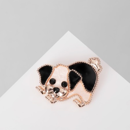 Brooch "puppy", black and white color in pink gold-1