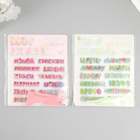 Plastic sticker "Bright inscriptions" mix set 6 sheets, scapula and tweezers 15.5x13 cm-1