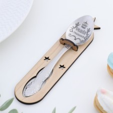 A spoon is registered, tea, with an engraving 