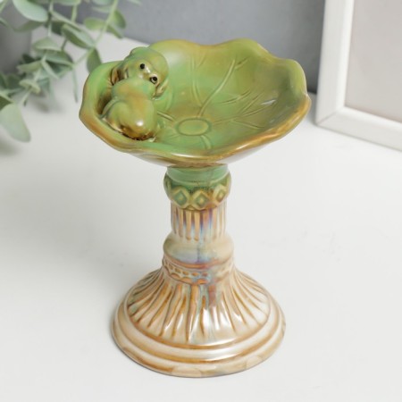 Souvenir ceramic stand "Frogs on a column with a bowl" 15x10.5x10 cm-3