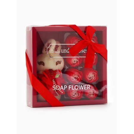 A set of soap roses in a box is 8 pieces, red and white with a hare-4