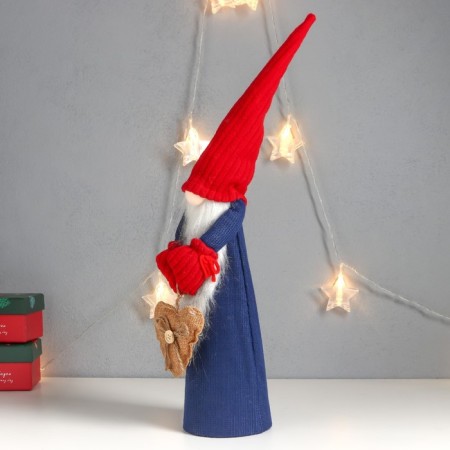 Interior doll "Santa Claus in blue caftan, red cap with heart" 47x14x11 cm-2
