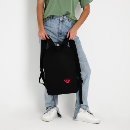 School textile “heart”, 46x30x10 cm, vertical pocket, black color-12