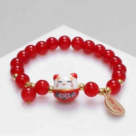 Bracelet "Japan" a cat with beads, colored in gold, 16 cm-1