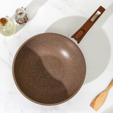 Granite Brown pan, d = 28 cm, removable handle, glass cover, anti -stick coating, brown color-1