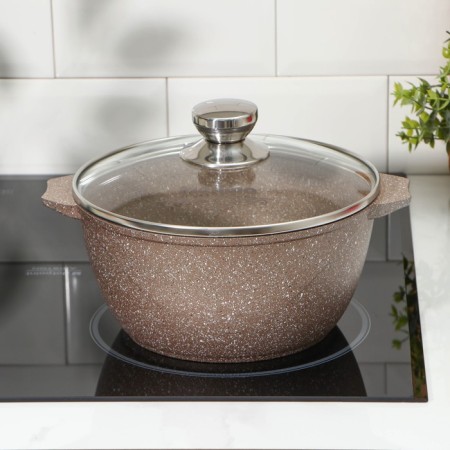 Pamper "Granite Brown", 3 l, d = 24 cm, h = 19.5 cm, glass cover, anti -stick coating, brown color-3