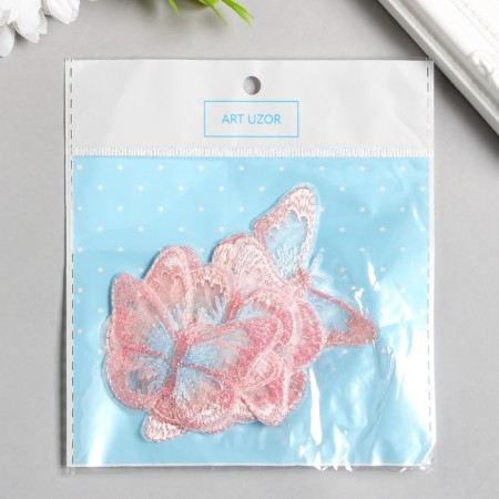 Decor for creativity Textile Embroidery "Butterfly Pink blue" 4.3x5.5 cm-2