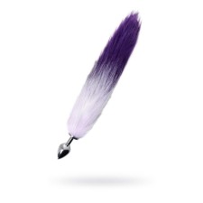 Anal plug, with a white-violet tail, metal, silver, 45 cm, d = 3.3 cm
