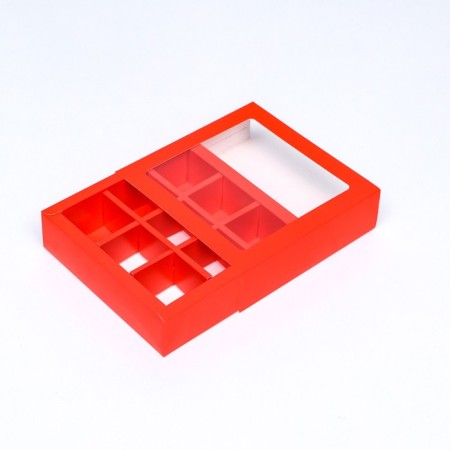 Cardboard box with a shell under 9 sweets, 13.8 x 13.8 x 3.8 cm, cellulose, scarlet-2