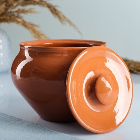 A hot pot with a Vyatka lid 0.9l, terracotta-1